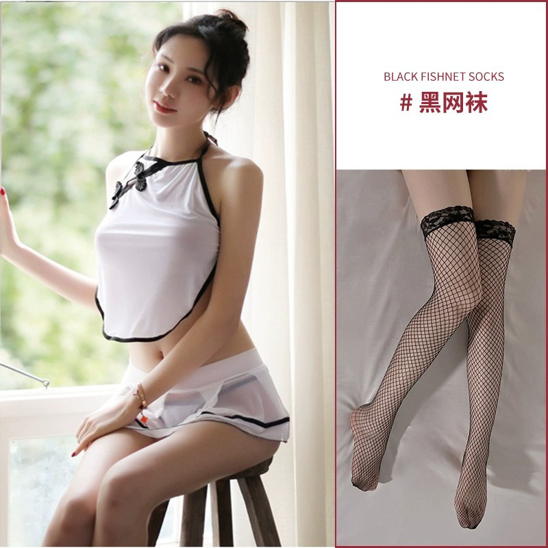 민속풍 화이트(복대+속옷+스커트)+블랙 망사스타킹