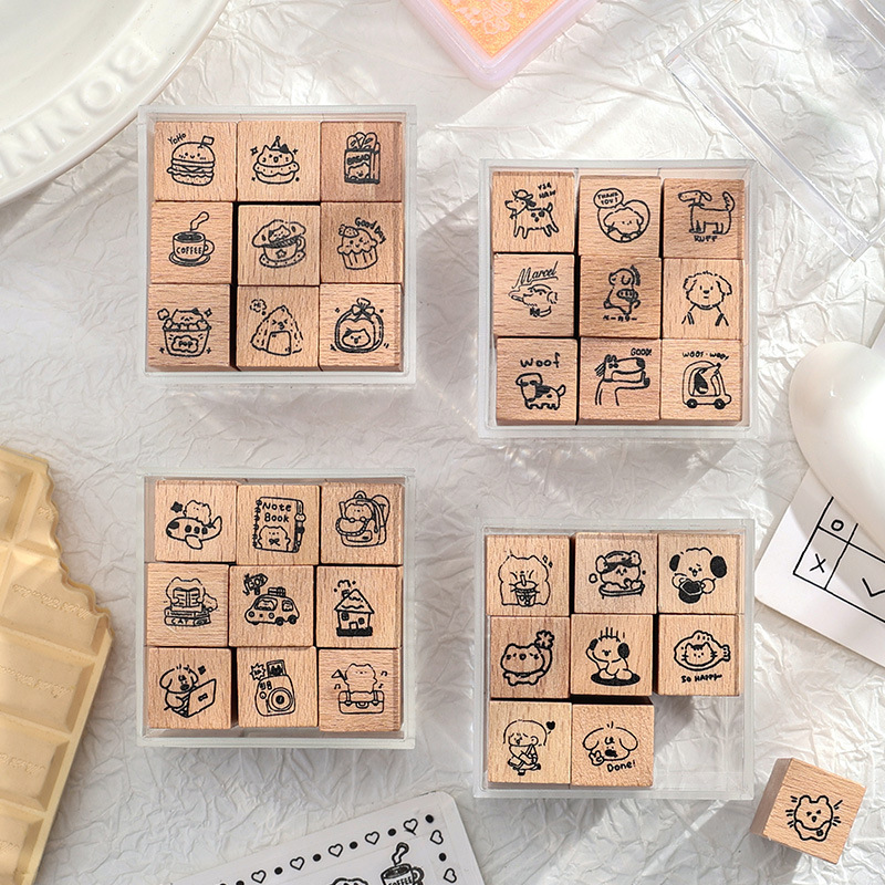 Boja de sello de dibujos animados de madera de la ciudad adorable animal diario sello de decoración sello de haya transfronterizo