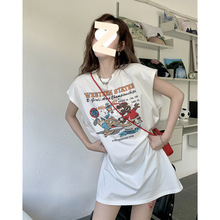 白色中长款无袖背心T恤女夏2025新款大版宽松潮牌遮屁股上衣体恤