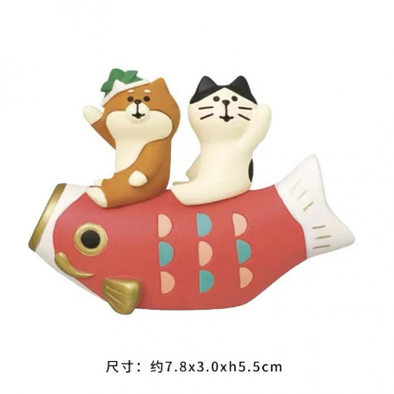 단오절 물고기 타는 시바견 고양이
