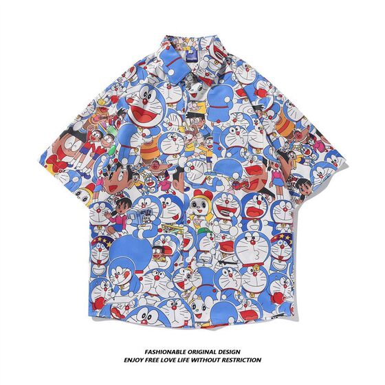 Cross-border Foreign Trade Beach Hawaiian Men's Summer Shirt Europe and America 3D Digital Cartoon Animation Printing Muscle Short Sleeve
