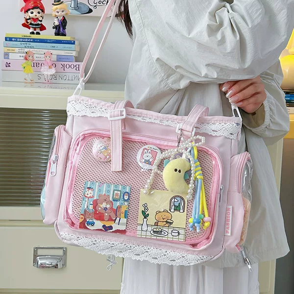Japanese-Style Transparent Tote Bag for Anime Conventions, Cute Doll Shoulder Bag for Female Students, Commuting Tote Bag, Crossbody Bag