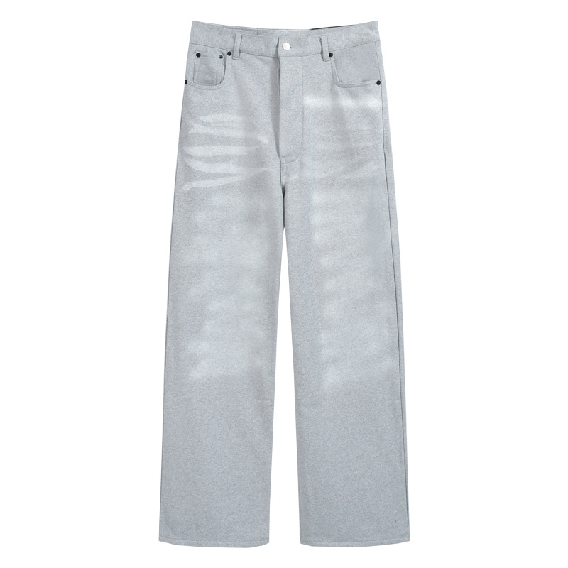 クロスボーダーのトレンディなAC手描きのスプラッシュインクのほつれ加工のウォッシュ加工のダメージ加工のパンツ、男性と女性用、ゆったりと多用途、軽くて豪華なワイドレッグジーンズ