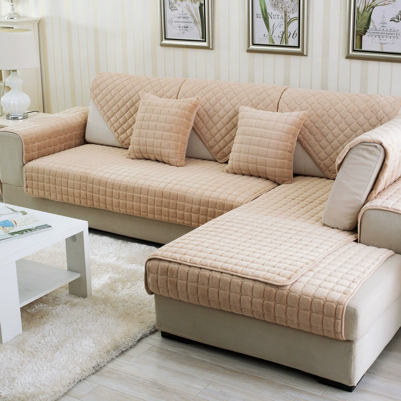 Flannel Plush Sofa Cover, Increased Thickness Non-Slip, Cushion & Pillowcase Options, 70–110 cm