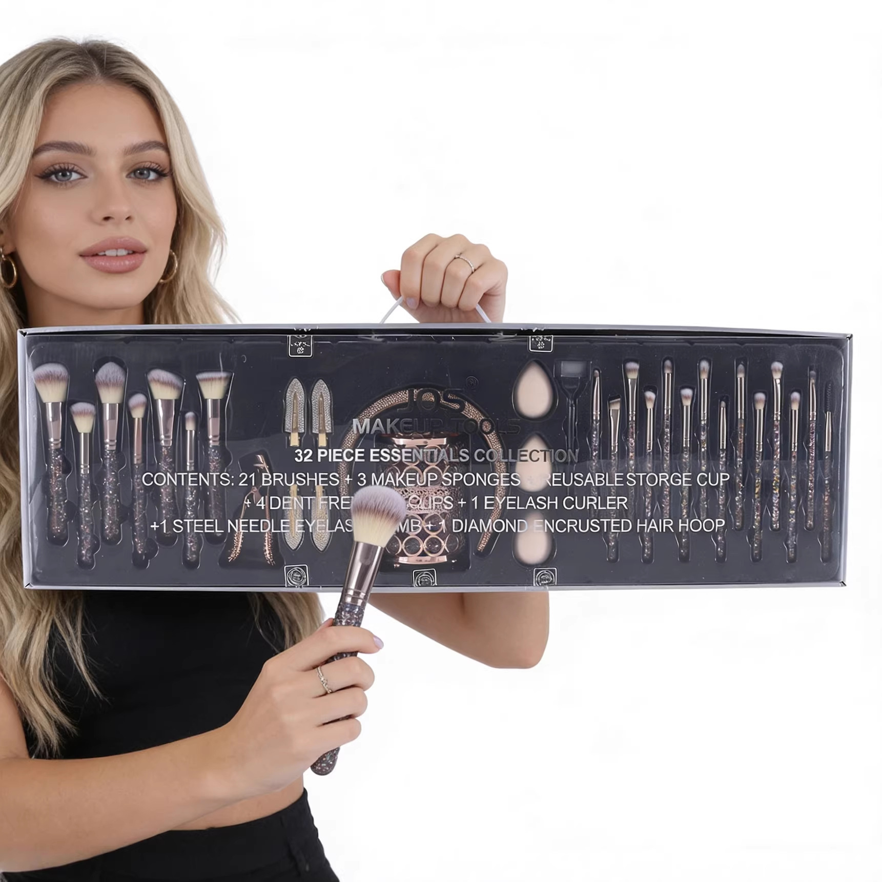 Nuevos productos transfronterizos JOS cepillo de maquillaje 32 piezas conjunto de cepillo de maquillaje serie de cristal de diamante buckle conjunto completo de herramientas de maquillaje