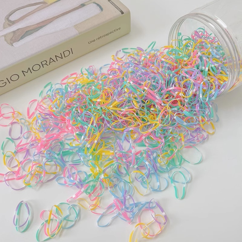 Banda de goma desechable para el cabello no lastimado Anillo de goma para trenza de niña Banda de goma Color Valor de alta cuerda elástica para el cabello Tocado