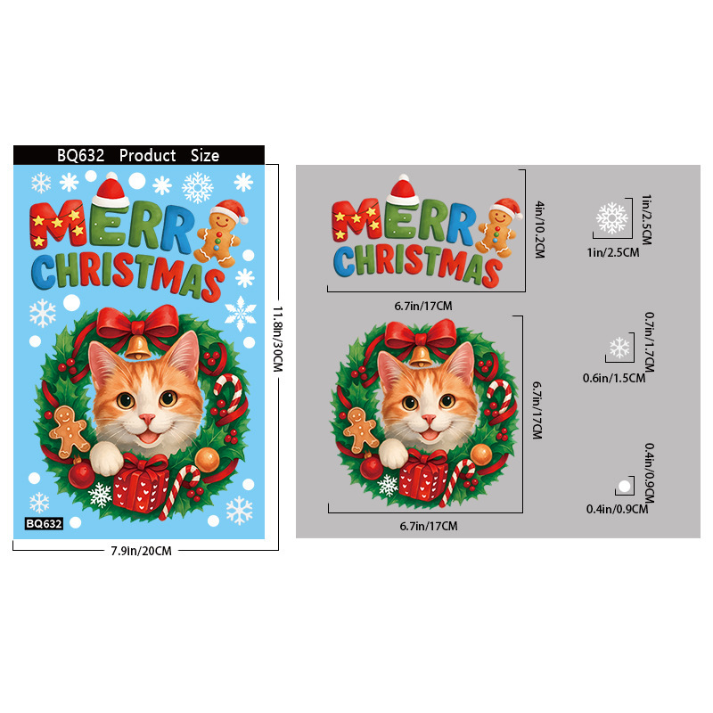 Amazon クリスマスステッカークリエイティブ子猫静電ステッカークリスマスパーティー用品スノーフレークベルガラスステッカー|undefined