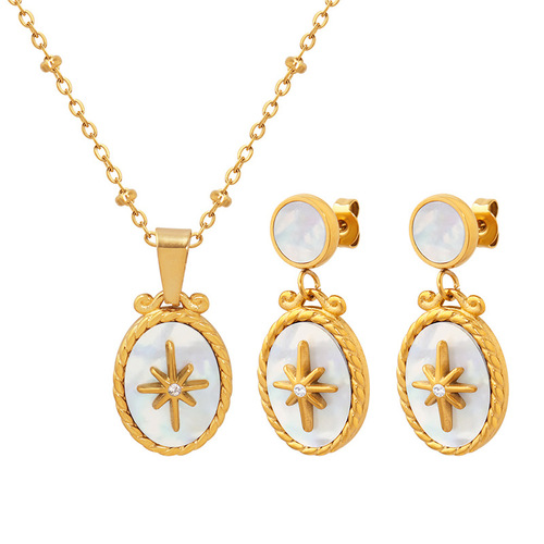 Sweet niche design white seashell star inlaid zircon pendant necklace women's earrings sweetheart cherry jewelry set