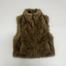 工厂货源 秋冬上新短款环保皮草马甲外套 卡其