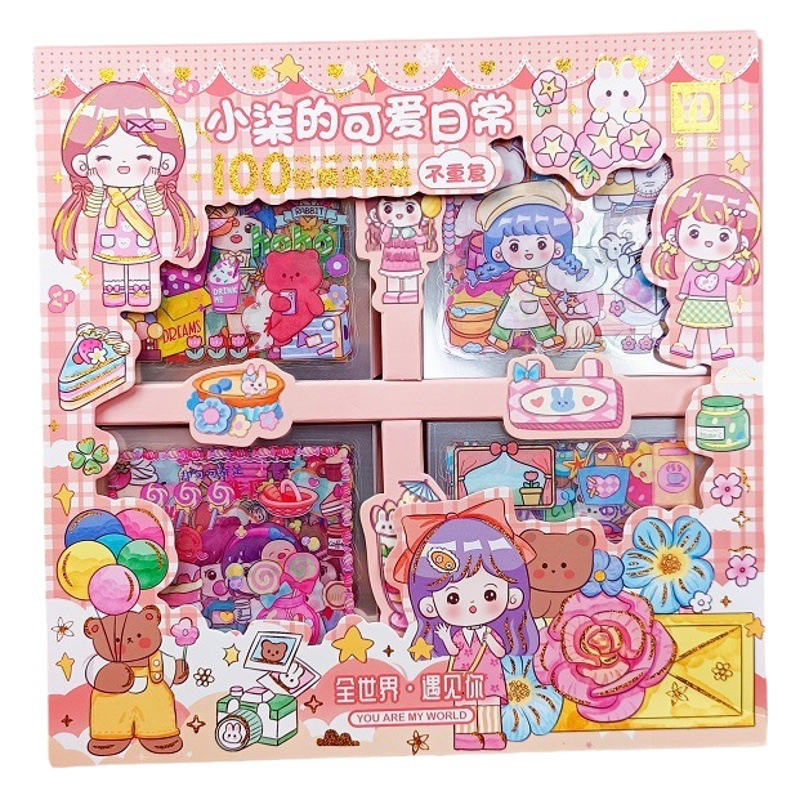 100 piezas no repetidas pegatinas caja de regalo de dibujos animados lindo Diario pegatinas al por mayor del animal doméstico Diario pegatinas niños pegatinas