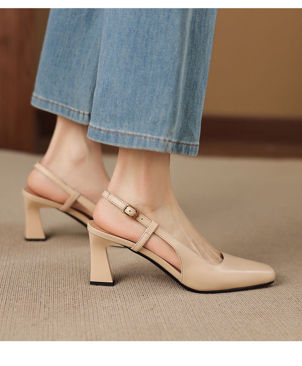 Sandal nữ cao gót 6,5 cm mũi hở quai khóa da bò — màu nâu chi tiết 18