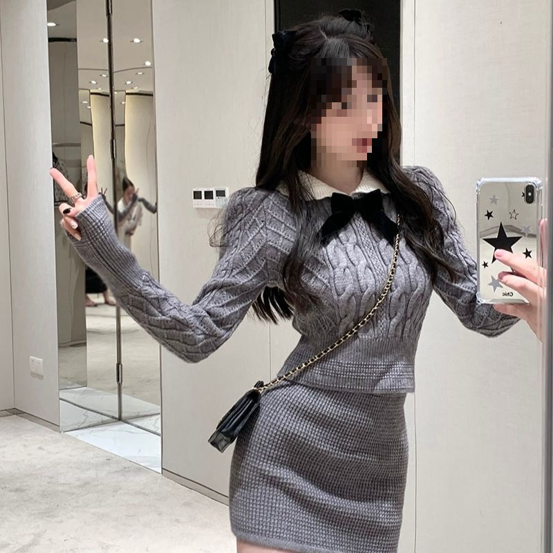 毛衣针织连衣裙两件套装女秋季新款感御姐风小个子包臀辣妹裙