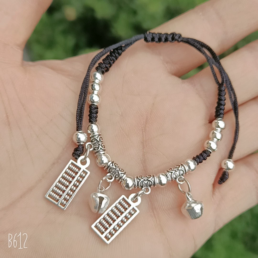 Woven Red Rope Bracelet, Miao/Tibetan Silver Alloy Charms, Ankle & Wrist, Multiple Styles