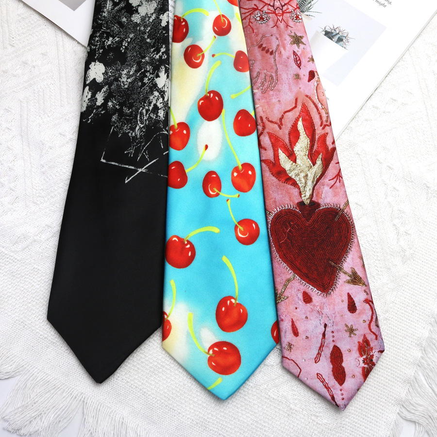 Cravatta Camicia Uomo e Donna Rosa Artistico Nicchia College Casual Accessori Design Senso Y2K Personalità Fiamma Cuore_voghion.com
