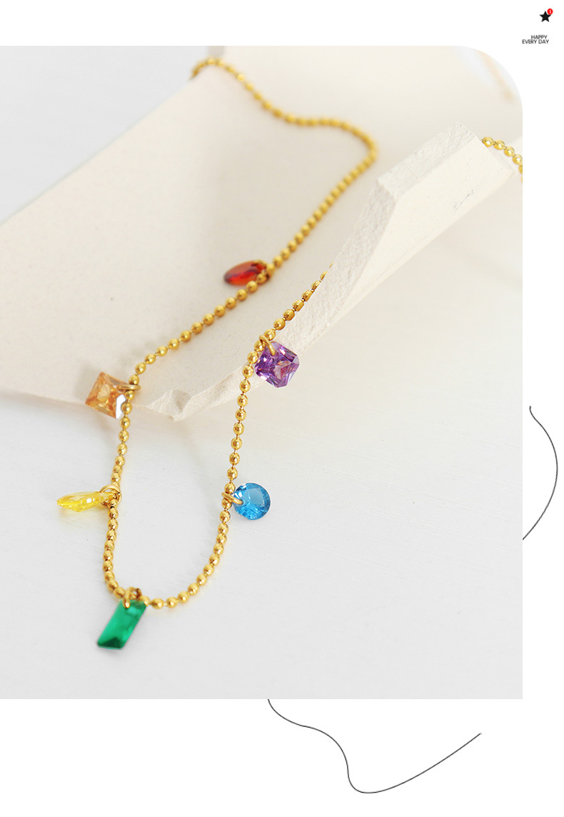 304 Stainless Steel, Zircon Material Multicolor Pattern Women'S Gender PVD Coated Real Gold Plated 18K Gold Multicolor Titanium Steel Zircon Simple Style Waterproof Non Tarnish Bracelets Necklace