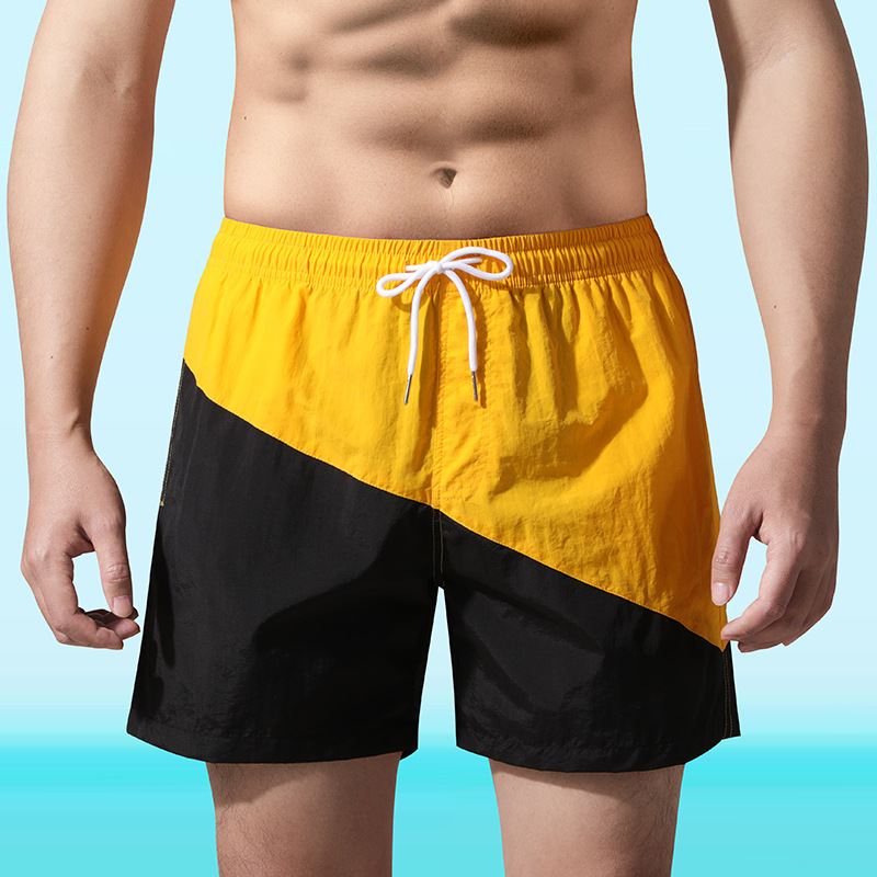 Hombres 2025 pantalones cortos deportivos delgados de verano para hombres, pantalones de playa de color combinado, pantalones casuales largos de cinco puntos