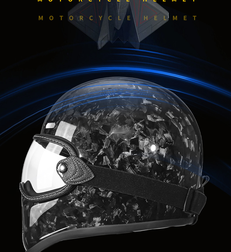 Carbon Fiber Retro Helmet Motorcycle Full-Face Helmet for Men and Women, Pig-Nose Helmet, Small Helmet Body, Harley Cruise American-Style Motorcycle
