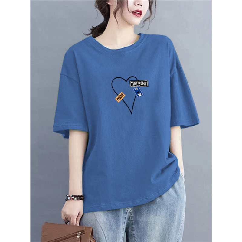 2026 New Style Short-Sleeve Regular Shoulder T-Shirt for Women, Summer Loose Fit, Slimming Plus-Size Women's Top That Hides Belly and Hides Imperfections