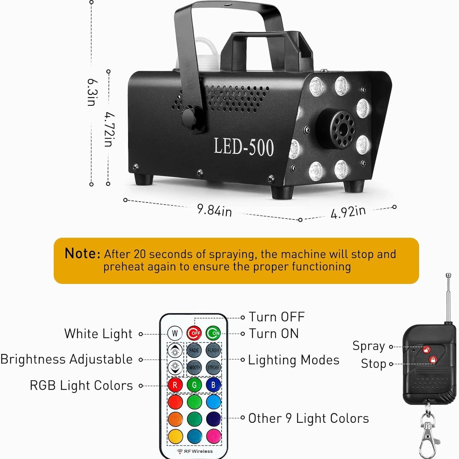 Nuevo color ajustable ocho luces LED500W máquina de humo de Halloween máquina de humo sala de máquina de humo iluminación escénica KTV