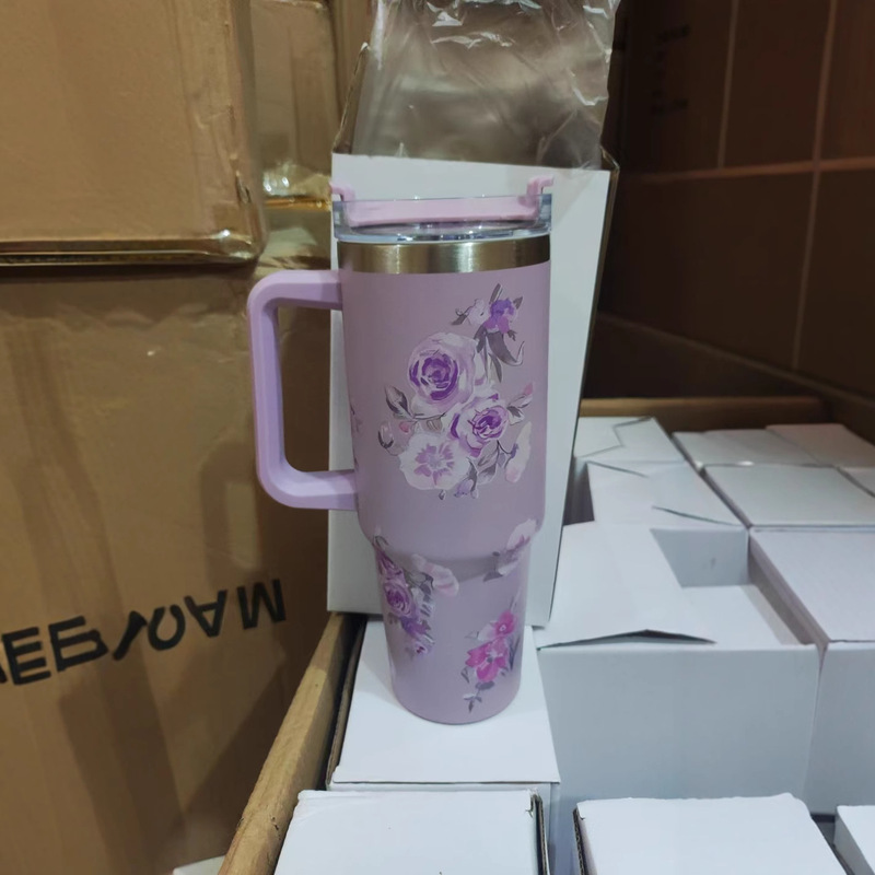印花新款40oz汽车杯巨无霸冰霸杯便携手柄杯大容量吸管水杯3DUV印|undefined