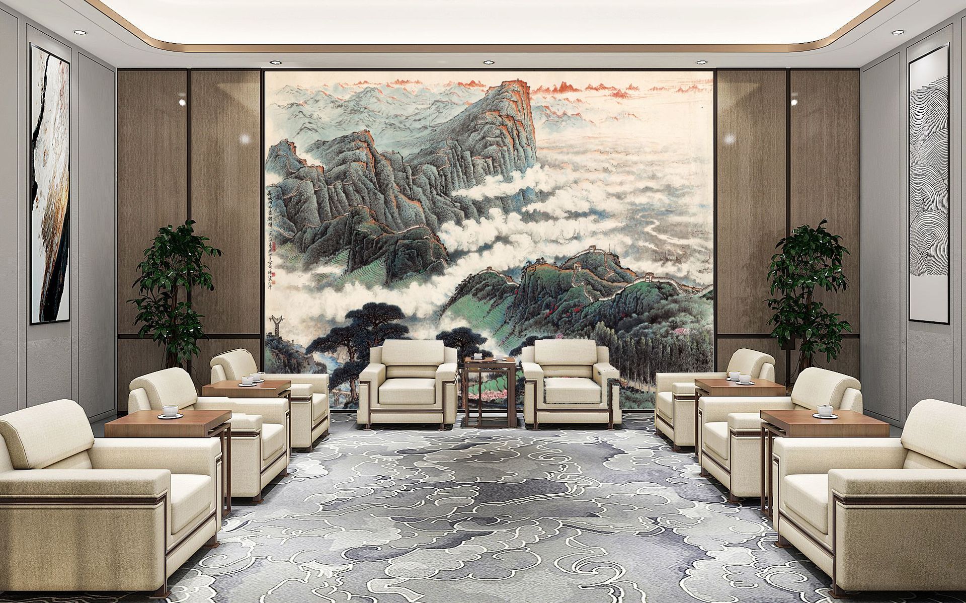 名家字画酒店大堂办公室挂画国画大幅山水画关山月长城内外尽朝晖-阿里巴巴