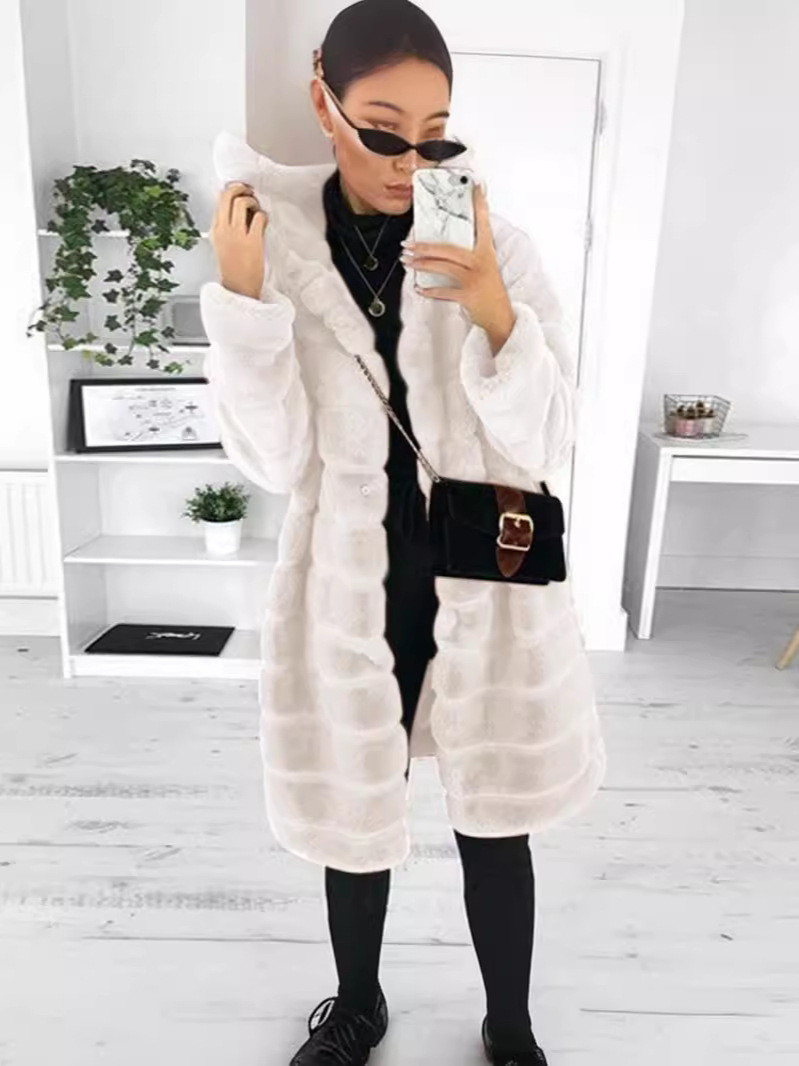 Cross-border fur wholesale autumn and winter imitation fur imitation mink long hooded fur coat women's coat warm