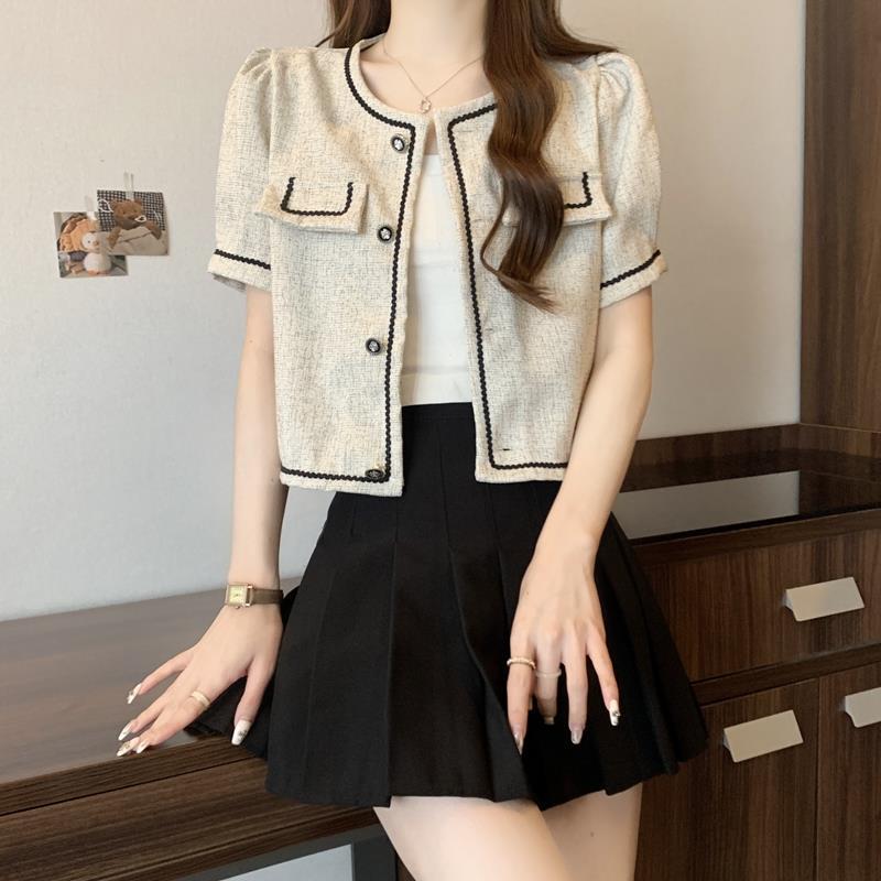 法式小香风短袖外套女夏季小个子高级感气质韩版百搭薄款西装上衣