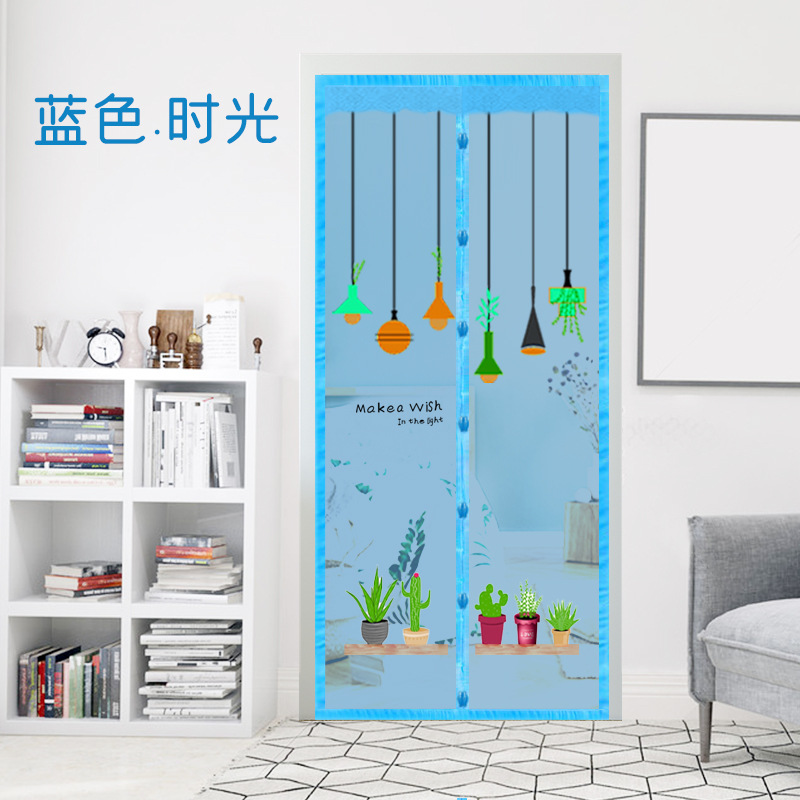 跨境专供六条七扣磁性门帘 纱门磁性门帘免穿磁条印花|ms