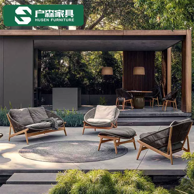 北欧户外休闲藤编沙发单人实木家具室外阳台别墅庭院防水防晒组合