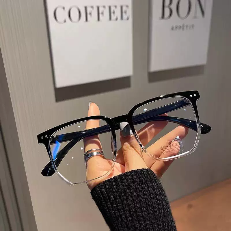 防蓝光渐变框近视眼镜女抖音网红款方框素颜眼镜架成品镜批发眼镜