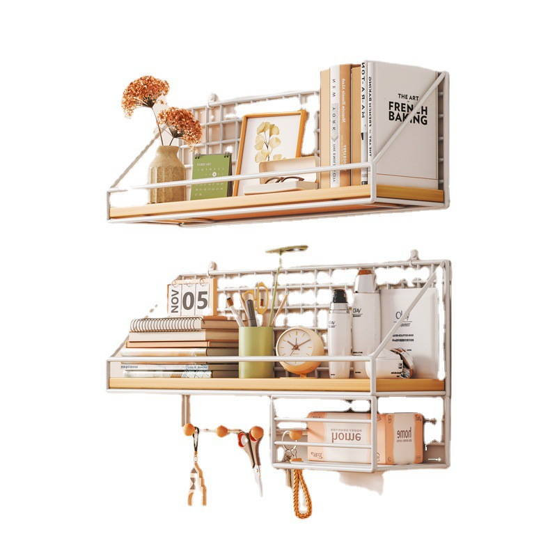 Rack de almacenamiento de pared de madera maciza dormitorio de estudiantes dormitorio libre de punzonado artefacto estante de tablero de una palabra estante de almacenamiento colgante de pared de madera
