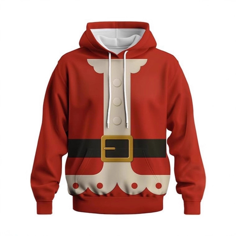 2025 Popular European and American Creative Long-Sleeved Hooded Sweatshirt Interesting and Fashionable Santa Claus Clothing Pattern Sweatshirt