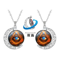 古埃及荷鲁斯之眼旋转月亮吊坠项链女饰品欧美时尚复古毛衣链批发