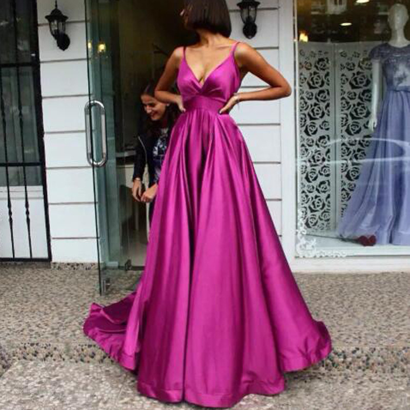 El Comercio exterior europeo y americano Amazon AliExpress deseo vestido de noche de las mujeres sexy V-cuello Correa Vestido de satén largo image 1