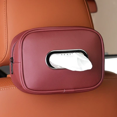 Creative Leather Car Interior Accessories: Car Tissue Box, Sun Visor, Seat Back, Sunroof, Hanging Type (Car tissue box/set) - single-volcanic-red-5024a
