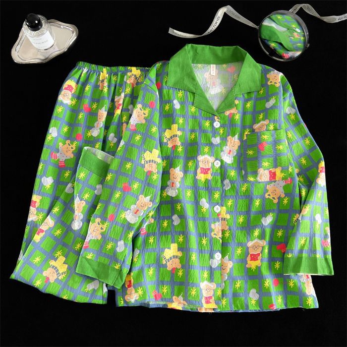 Pijamas al por mayor transfronterizos para mujer traje de algodón de nube de manga larga de otoño de dibujos animados lindo cárdigan de alta gama solapa servicio a domicilio