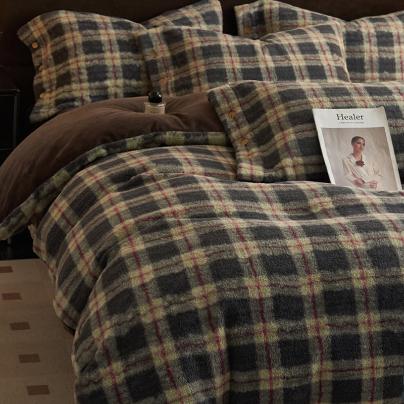 Invierno cálido alpaca espesa leche de lana de cuatro piezas conjunto de sábanas de franela de coral cubierta de cama 4