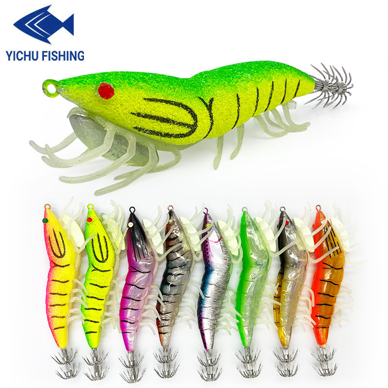 Luminous wooden shrimp squid hook soft feet wooden shrimp Luya bait bait with ringing beads fake bait wooden shrimp Luminous wooden shrimp squid hook soft feet wooden shrimp Luya bait bait with ringing beads fake bait wooden shrimp