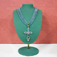秋冬新品多串水晶串珠十字架夸张项链跨境毛衣链高级感女款颈链
