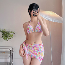 一件代发日韩比基尼泳衣女士性感小胸聚拢欧美海边度假印花bikini