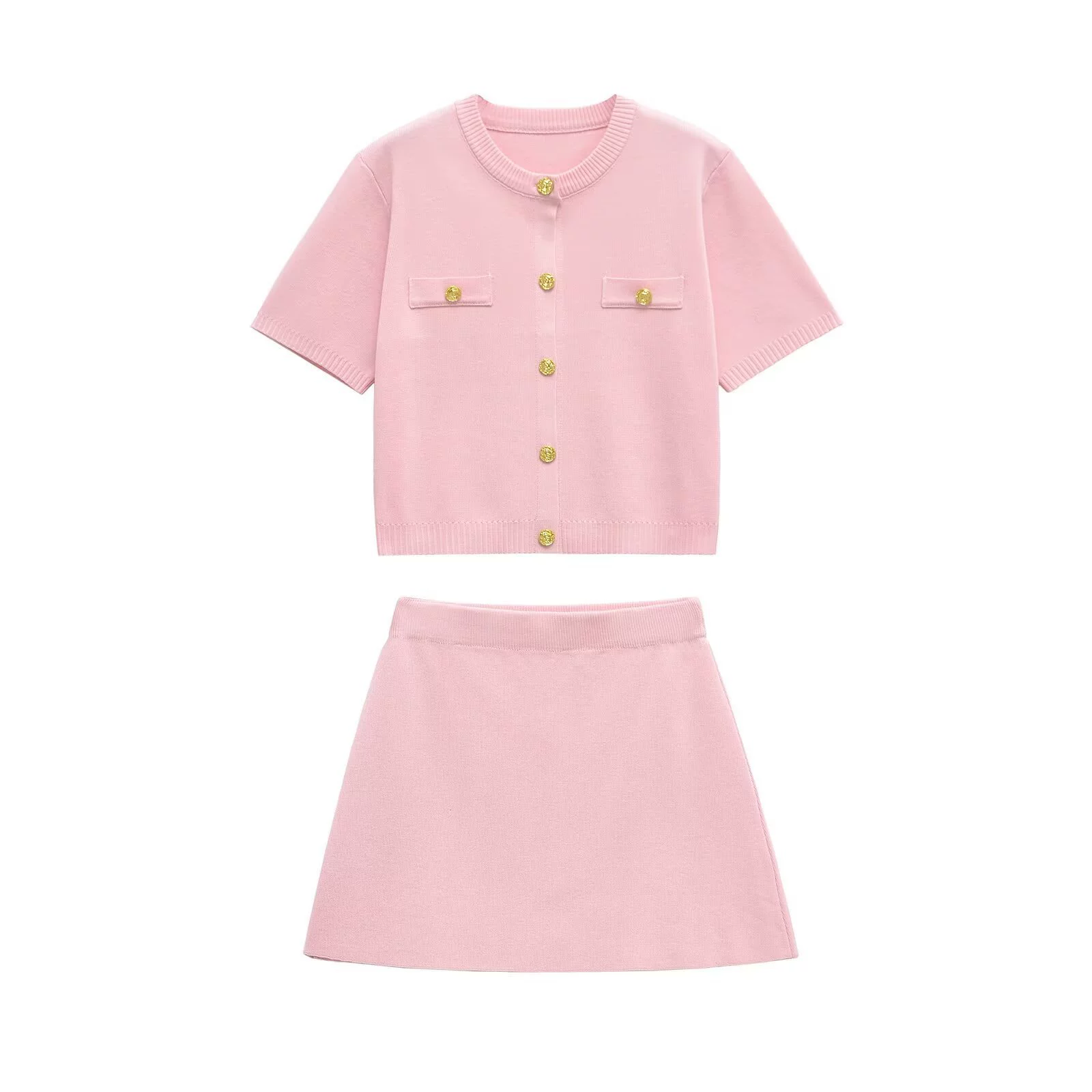 PB & ZA Женская одежда 2025 лето новый трикотажный топ с короткими рукавами 18220022 плоская стежка мини-юбка 6236009