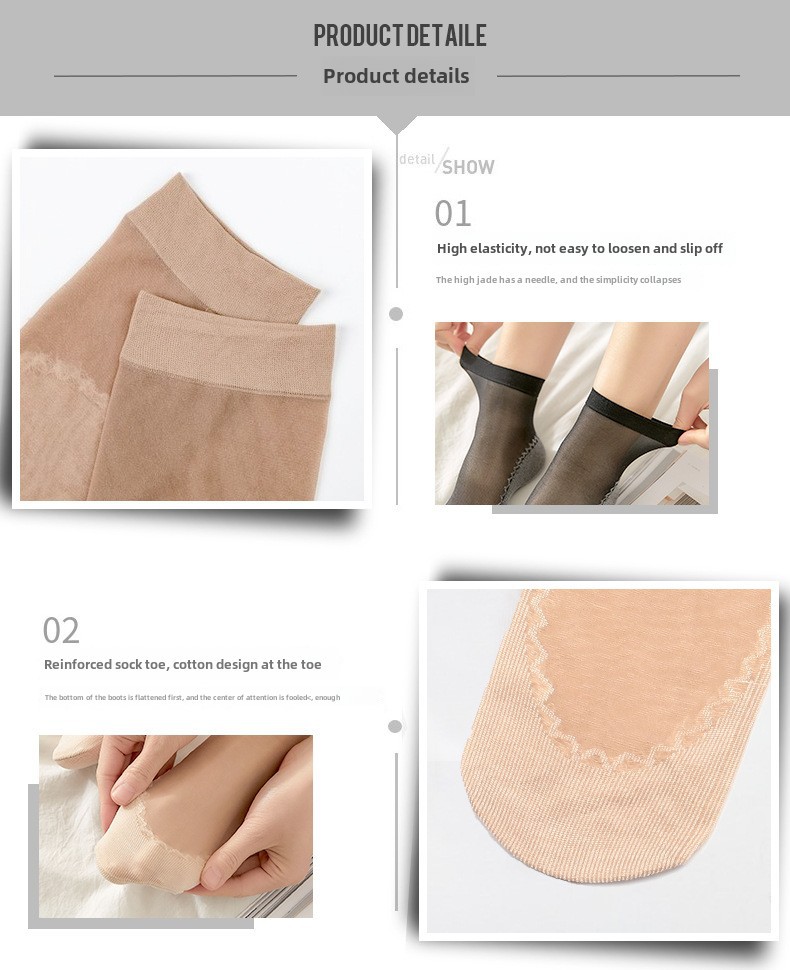 Calze sottili in cotone primaverili ed estive calze corte da donna calze da donna antiscivolo anti-uncino assorbenti del sudore calzini da donna in filo di acciaio nero_voghion.com