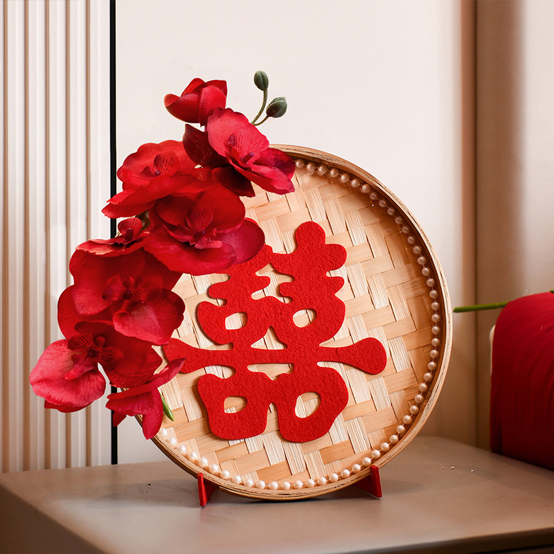 Decoración de escritorio de boda, diseño creativo de boda, decoración de bambú redonda, decoración de estilo chino.