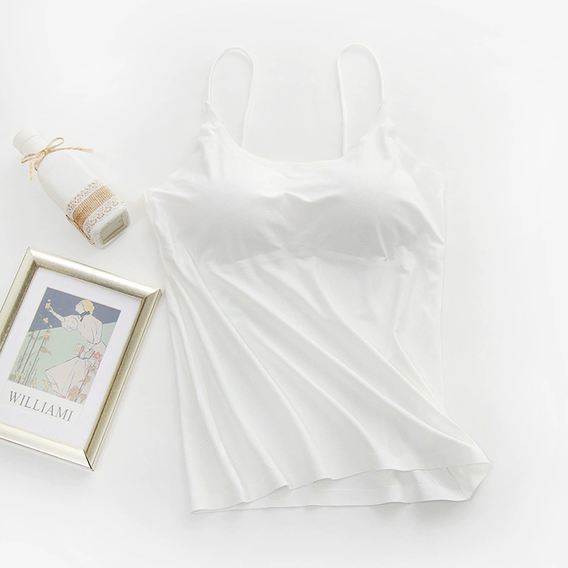 Бесшовная топик camisole из шелка-льда, вкладыши с фиксированными чашками, дышащий красивый спина жилета