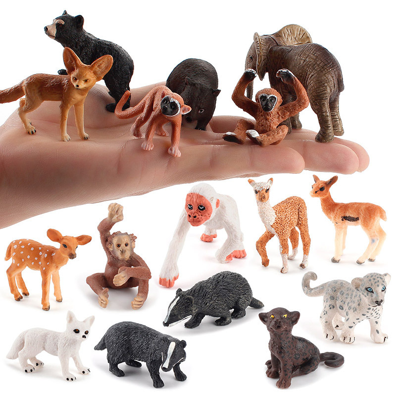 Animal forestal transfronterizo adornos simulación mini ardilla sólida elefante pequeño cangara juego de juguetes modelo de animales