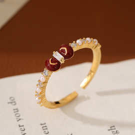 耳环爆款网红食指众设计批发法式新款红色复古小精显白TK亚马逊锆