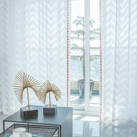 韩式蕾丝经编纱镂空提花白纱客厅卧室日系和风隔断窗纱成品免打孔