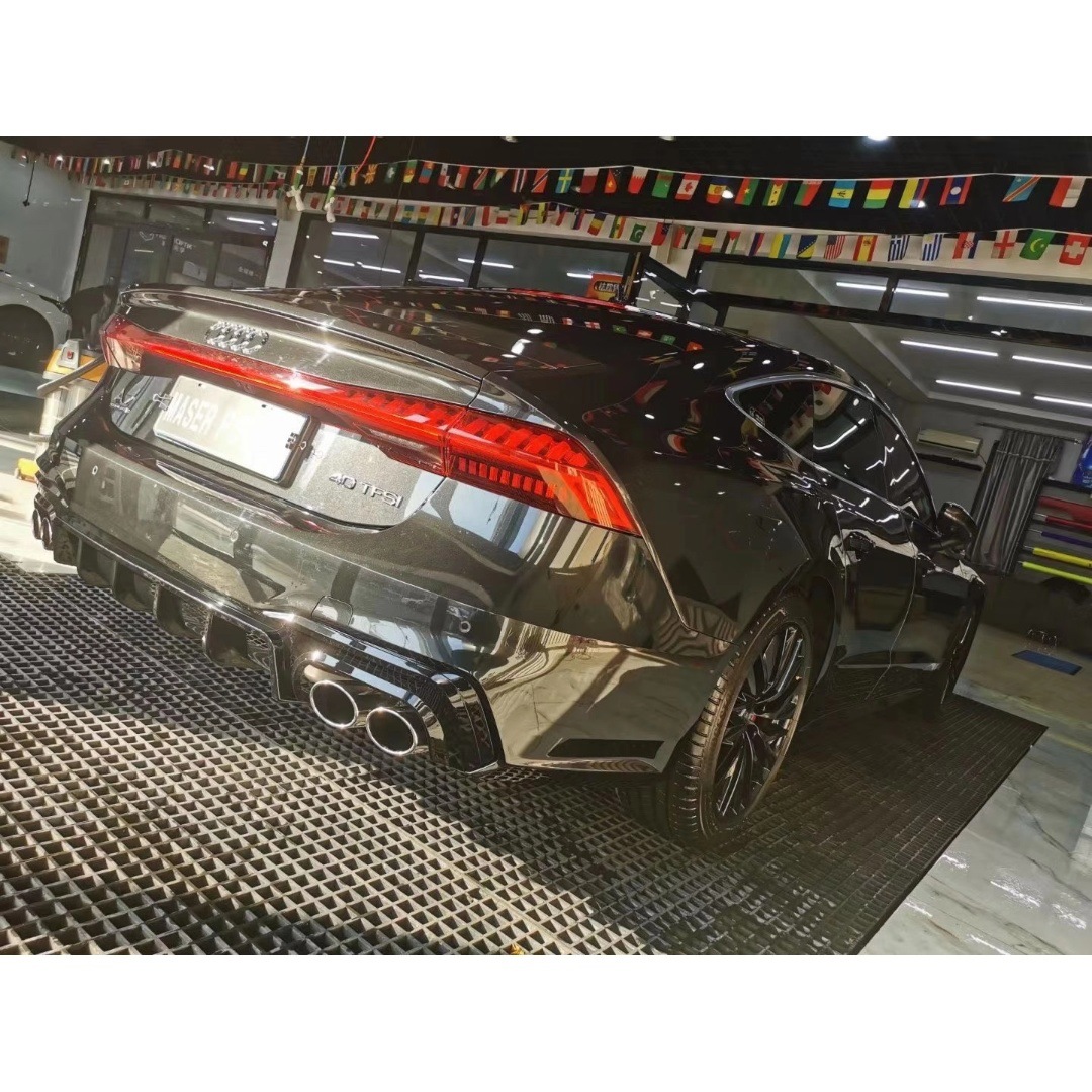 Suitable for 19-25 Audi A7A7L Modified S7 Blade Rear Lip Bright Black Rear Tail Lip Rear Diffuser Four Tail Pipes
