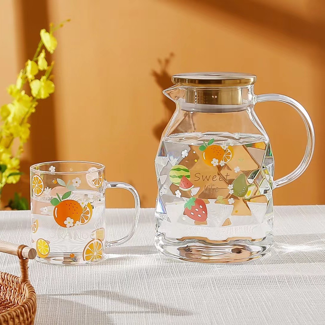 Creativo simple fruta vidrio botella de agua fría taza combinación traje personalizado regalo hogar Flor de alto aspecto taza de té image 5
