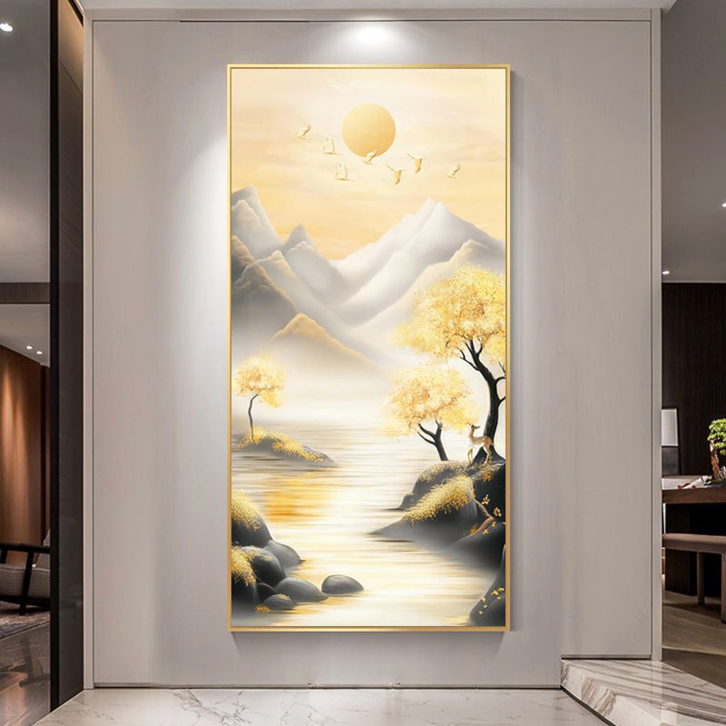 金鹿轻奢led带灯入户玄关装饰画走廊过道挂画现代寓意好风景壁画|undefined